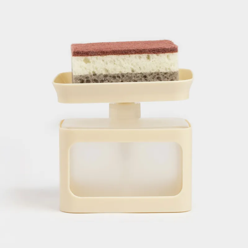 Диспенсер для моющего средства, 680 мл, с губкой, платформа, пластик, молочный, Keeping