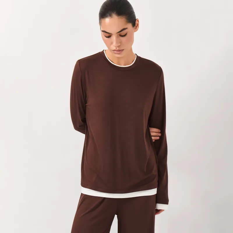 Лонгслив домашний, коричневый, Braith