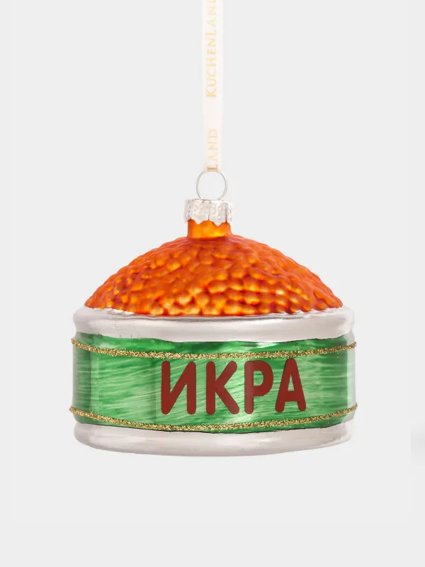 Игрушка елочная, 8х6 см, стекло, красно-зеленая, Банка икры, Figure christmas, image-0