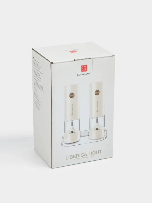 Мельница для специй, 18 см, 2 шт, электрическая, на подставке, пластик, молочная, Liberica light, image-6