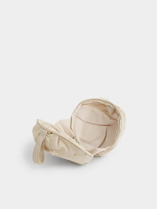 Косметичка, 23х26 см, с ручкой, полиэстер, бежевая, Цветы, Flower embroidery, image-3