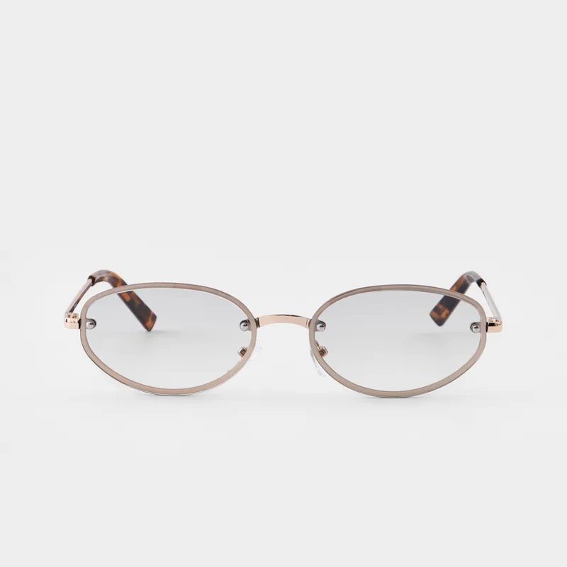 Очки солнцезащитные, металл/акрил, безободковые, овальные, золотисто-серые, Eyewear