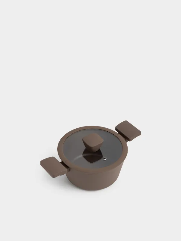 Кастрюля, 20 см, 2,4 л, с крышкой, с покрытием, алюминий, коричневая, Brown rock, image-1