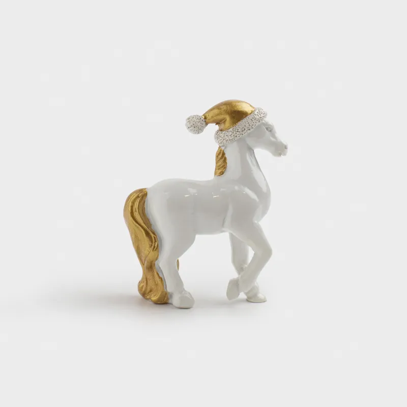 Статуэтка, 8 см, полирезин, золотисто-белая, Лошадь в колпаке, Horse white
