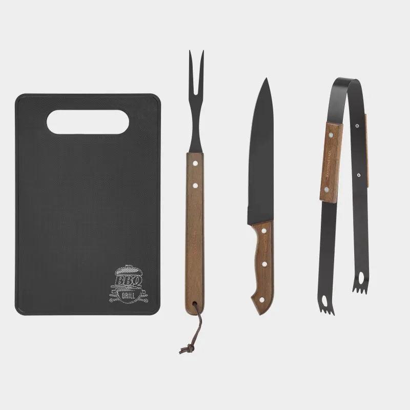 Набор для барбекю, 4 пр, в кожаном кейсе, сталь/дерево/экокожа, BBQ