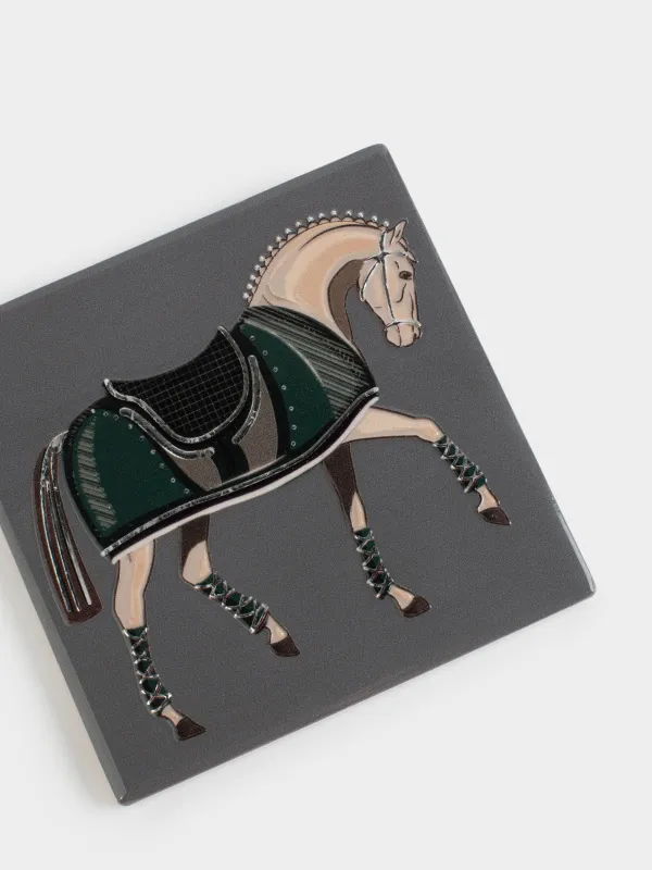 Подставка под кружку, 11х11 см, квадратная, керамика/пробка, темно-серая, Лошадь, Warhorse, image-3