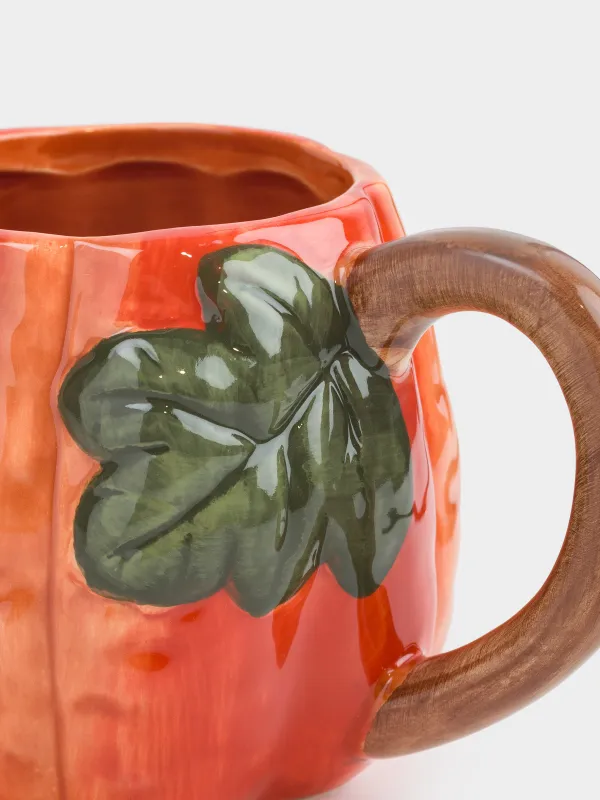 Кружка, 510 мл, керамика D, оранжевая, Тыква с листом, Forest symphony, image-1