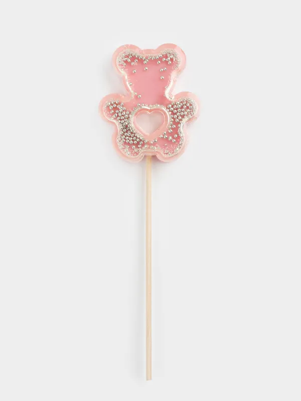 Леденец, 40 гр, погремушка, на палочке, изомальт, розовый, Мишка, Sweet life, image-0