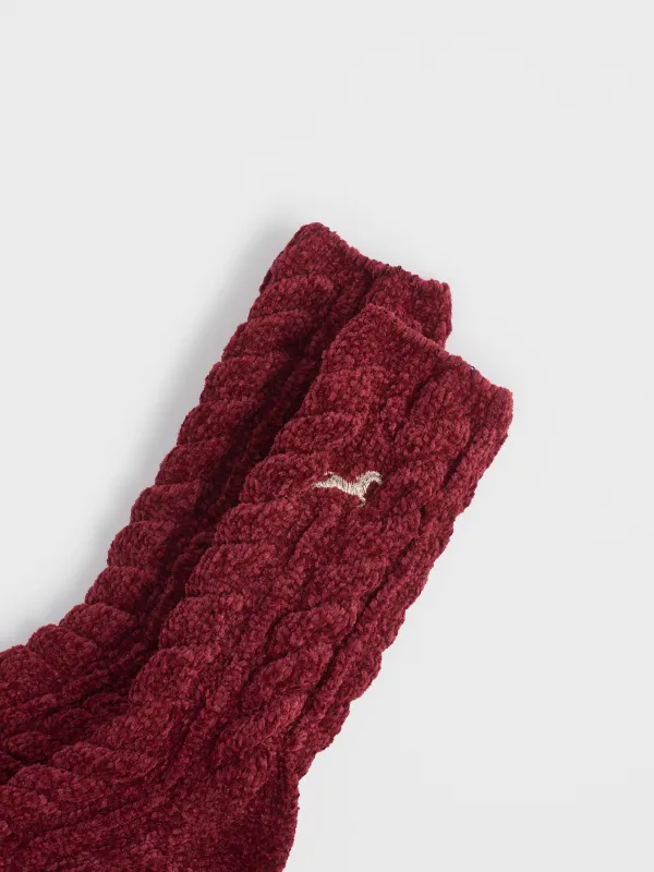 Носки женские, бордовые, Knitted chenill, image-4