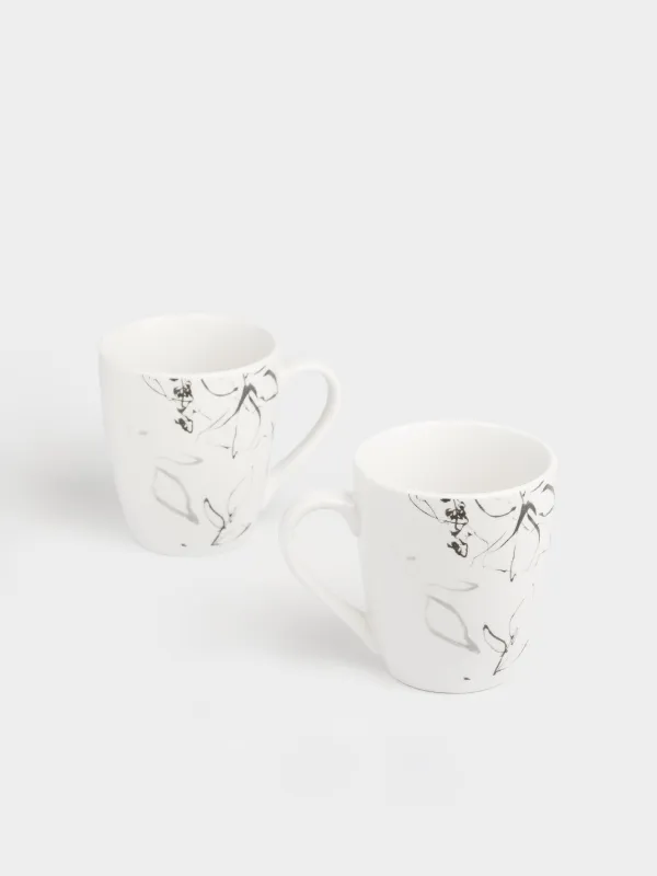 Кружка, 350 мл, 2 шт, фарфор P, белая, Силуэтные цветы, Silhouette flowers, image-1