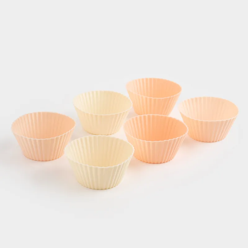 Форма для выпечки кексов, 7х3 см, 6 шт, силикон, бежевая/розовая/белая, Bakery