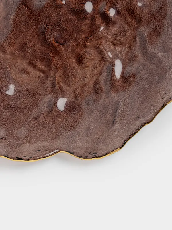 Блюдо, 26х3 см, стекло, коричневое, с золотистым кантом, Nautilus color, image-2