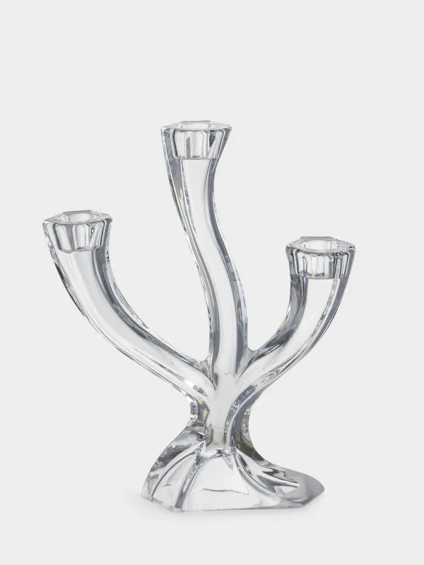 Подсвечник, 23 см, 3 тонкие свечи, на ножке, стекло, Clear, image-0