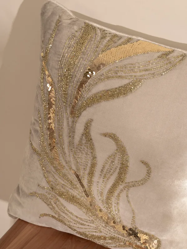 Подушка декоративная, 50х50 см, вельвет/бисер, бежевая, Рыбки, Goldfish, image-4