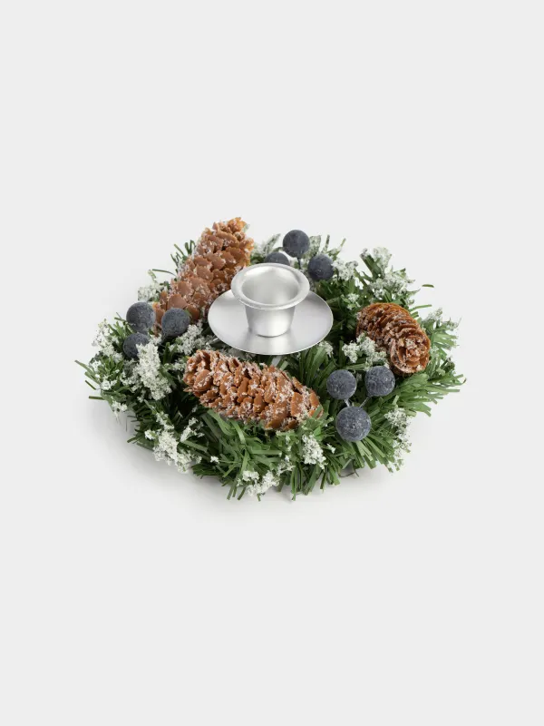 Подсвечник, 15 см, для тонкой свечи, Snowy blue berry, image-0