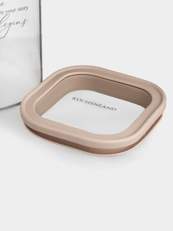 Банка для сыпучих продуктов, 920 мл, стекло/силикон, квадратная, бежевая, Verre, image-3