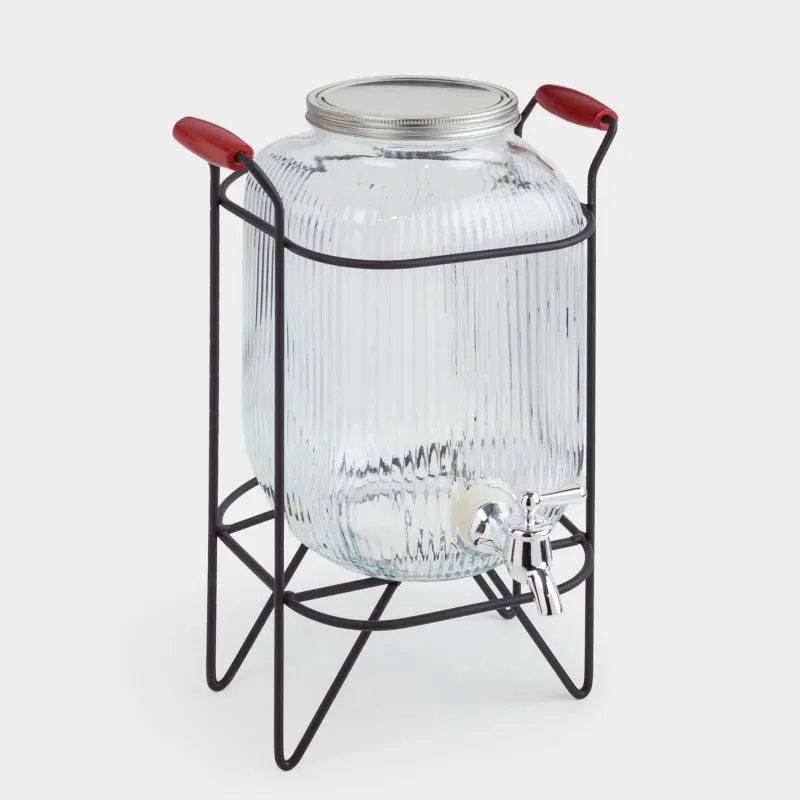 Диспенсер для напитков, 4 л, на подставке, стекло Р/металл, черный, Ribby