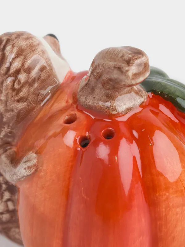 Емкость для соли или перца, 9 см, керамика D, оранжевая, Еж с тыквой, Forest symphony, image-3