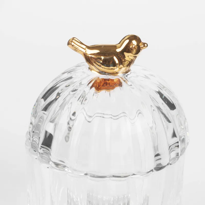 Емкость для хранения, 8х12 см, 200 мл, стекло Р/металл, Золотистая птица, Paradise garden, image-4