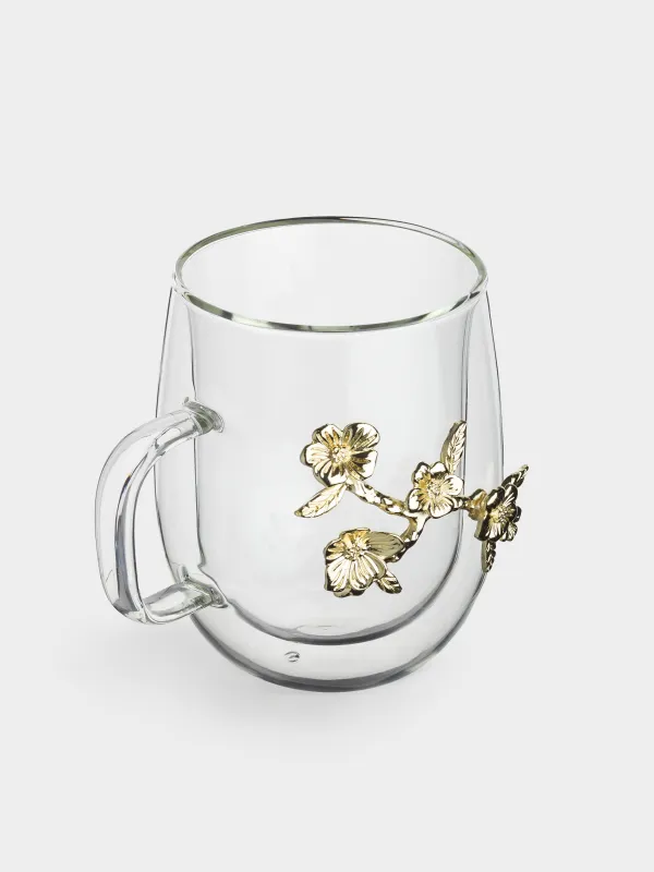 Кружка, 350 мл, стекло Б/металл, Золотистые цветы, Air decor, image-4
