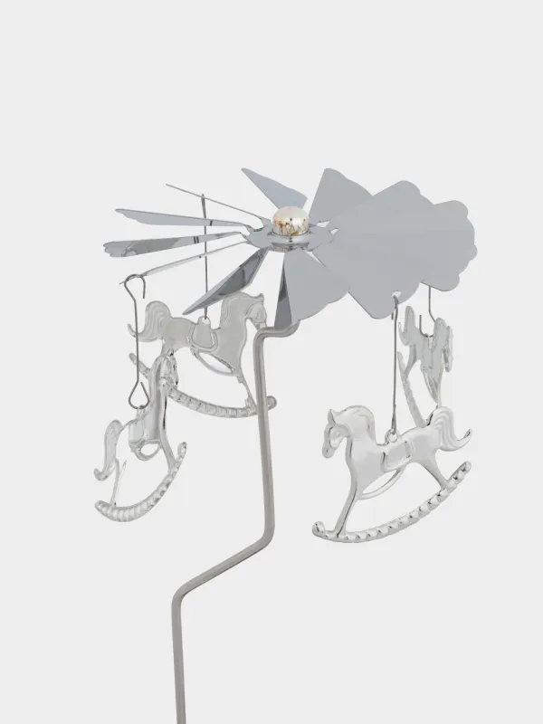 Подставка под свечу, 18 см, металл, круглая, серебристая, Лошадки, Fantastic, image-1