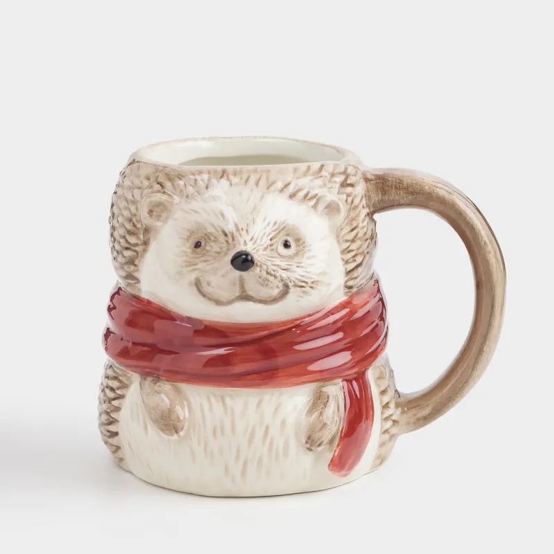 Кружка, 440 мл, керамика D, молочно-коричневая, Еж в шарфе, Forest animals