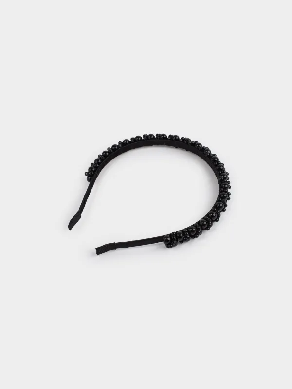 Ободок для волос, 13х16 см, пластик/металл, черный, Бусины, Hairstyle, image-4