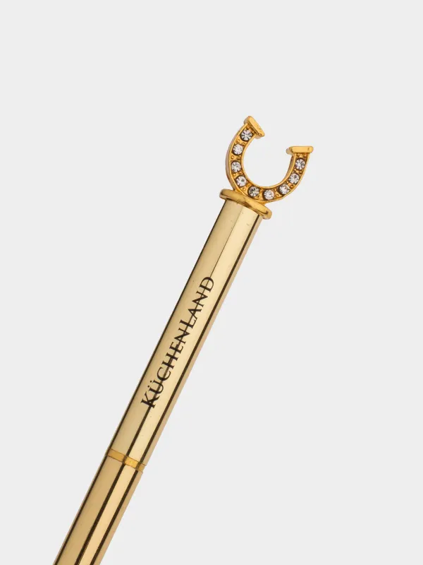 Ручка шариковая, 15 см, с фигуркой, сталь, золотистая, Подкова, Draw figure, image-2