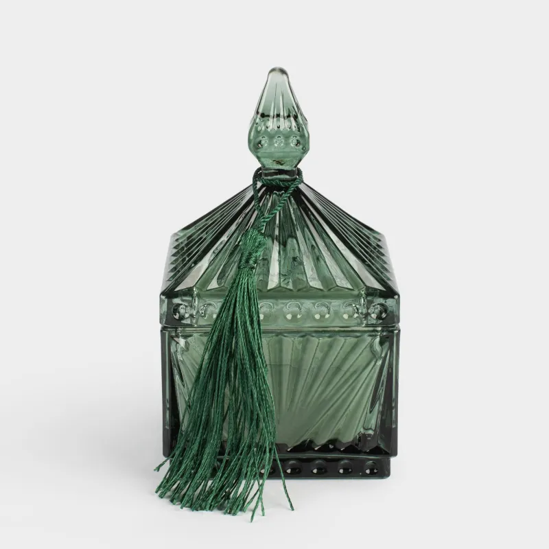 Свеча ароматическая, 6x11 см, в подсвечнике, с крышкой, с кисточкой, стекло, зеленая, Carnation&Freesia, Sabal color