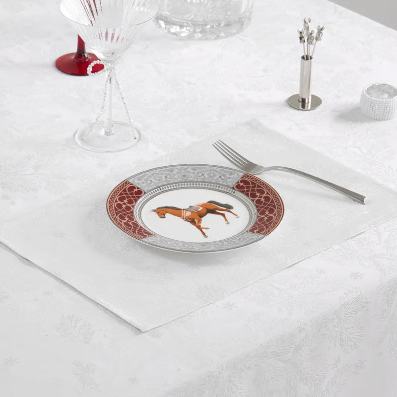 Салфетка под приборы, 30х45 см, жаккард, полиэстер, прямоугольная, белая, Хвойные ветви, Coniferous