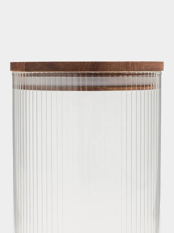 Банка для сыпучих продуктов, 1,2 л, стекло Б/дерево, Ravi wood, image-3