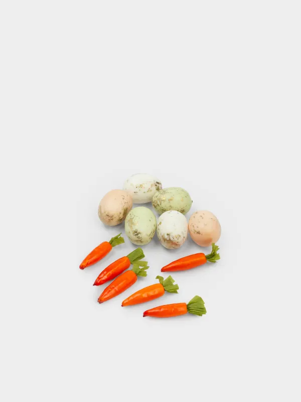 Набор декоративный, 5 см, 12 шт, пенопласт, Морковка и яйца, Easter decor, image-1