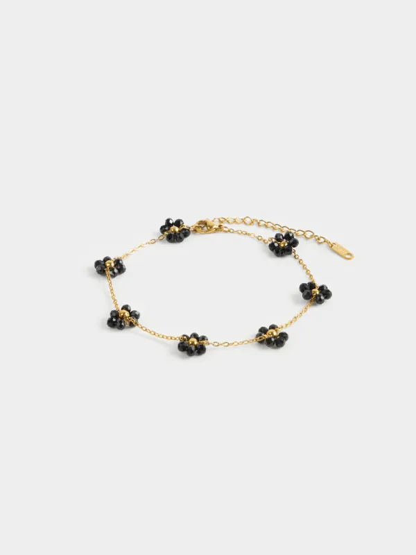 Браслет на ногу, 30 см, металл/стекло, черный, Цветы, Jewelry flower, image-0