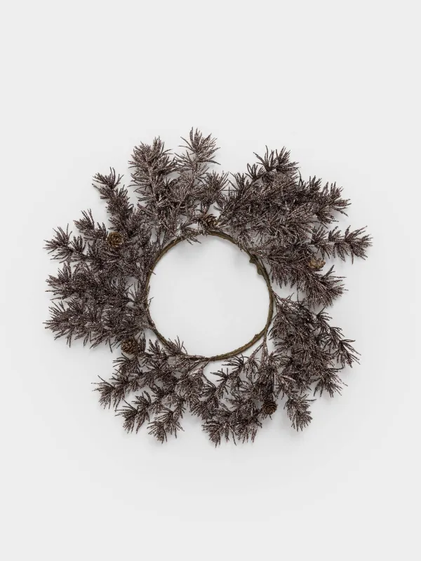 Венок декоративный, 18/37 см, ПВХ/бумага, Бронзовая хвоя с шишками, Bronze decor, image-0