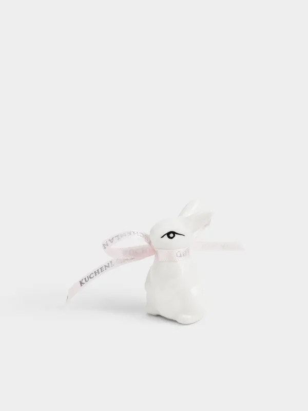 Статуэтка, 5 см, керамика D, молочная, Кролик с цветами, Rabbit bloome, image-1