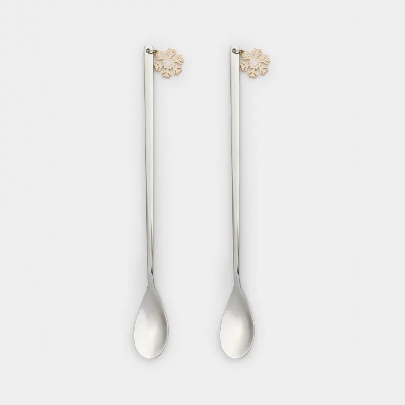 Ложка десертная, 19 см, 2 шт, сталь, Золотистые снежинки, Snowfall