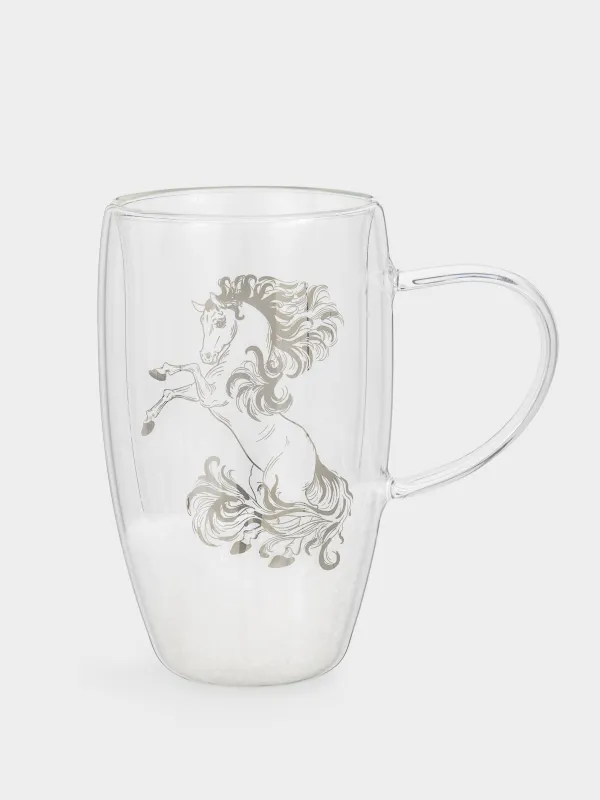 Кружка, 450 мл, стекло Б, с блестками и со снегом внутри, Лошади, Air decor, image-0