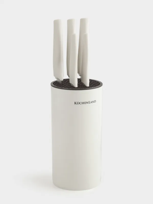 Набор ножей, 5 пр, в подставке, сталь/пластик, серый, Daily, image-0