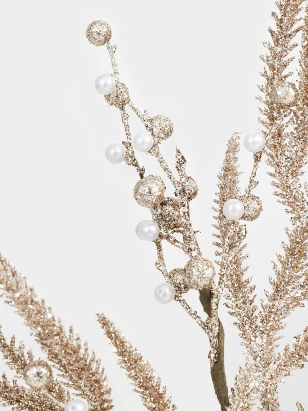 Ветка декоративная, 70 см, пластик/бумага, шампань, Ель с бусинами, Sparkle decor, image-2