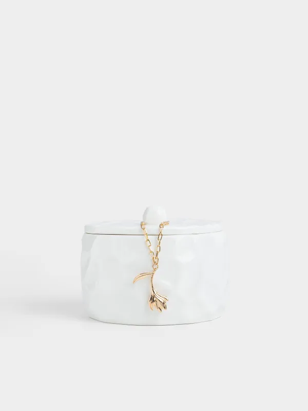 Емкость для хранения, 13х10 см, 500 мл, с подвеской, фарфор P, молочная, Мятый эффект, Crumple, image-0