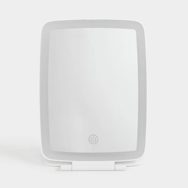 Зеркало настольное, 17х13/15x11 см, с подсветкой, складное, пластик, белое, Vesta, image-1