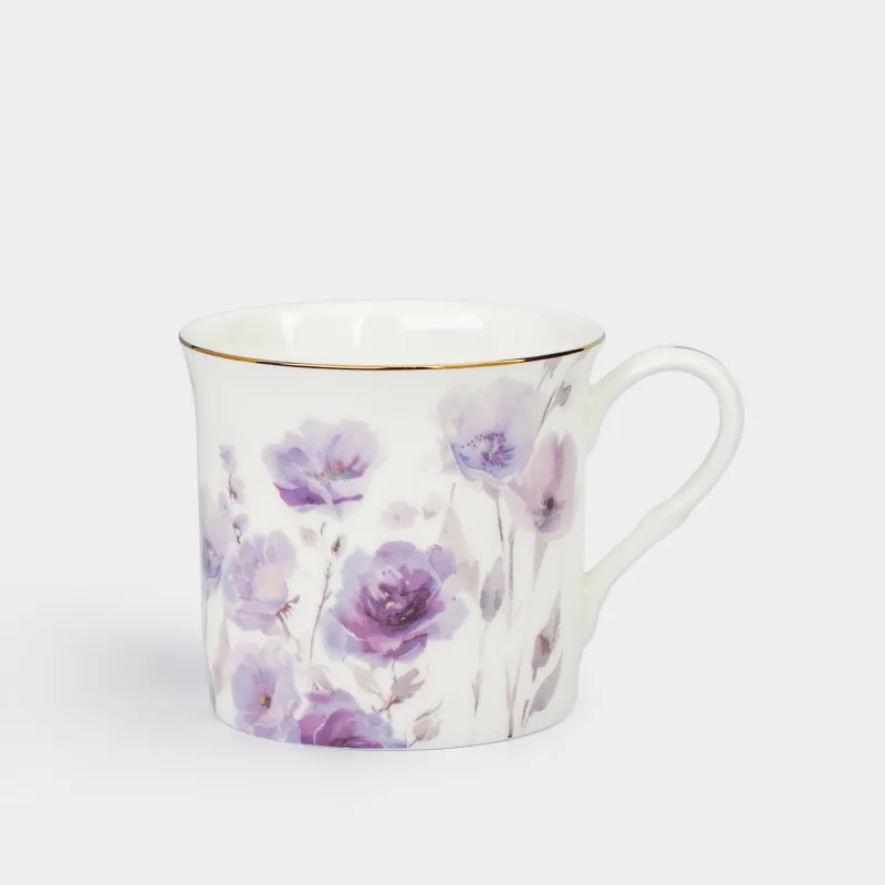 Кружка, 300 мл, фарфор F, белая, с золотистым кантом, Розы, Bloome