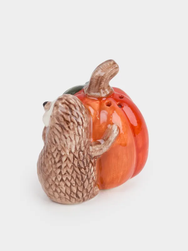 Емкость для соли или перца, 9 см, керамика D, оранжевая, Еж с тыквой, Forest symphony, image-2