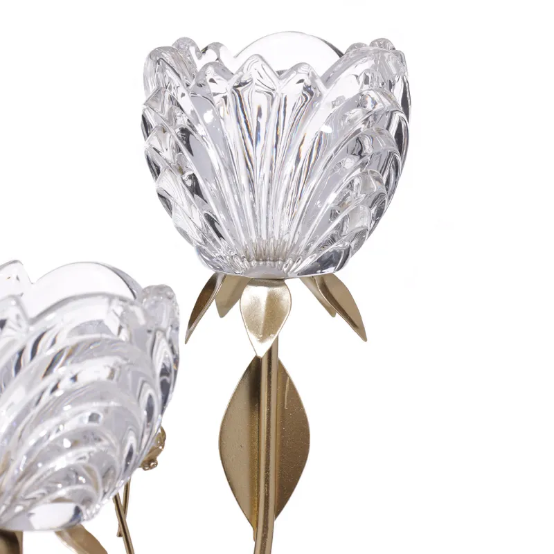 Подсвечник, 39 см, 2 чайные свечи, стекло/металл, бронзовый, Цветы с бусинами, Fantastic flowers, image-1