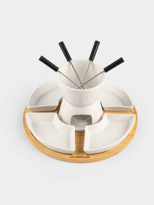 Набор для фондю, 4 перс, на подставке, фарфор P/бамбук, Bamboo, image-4
