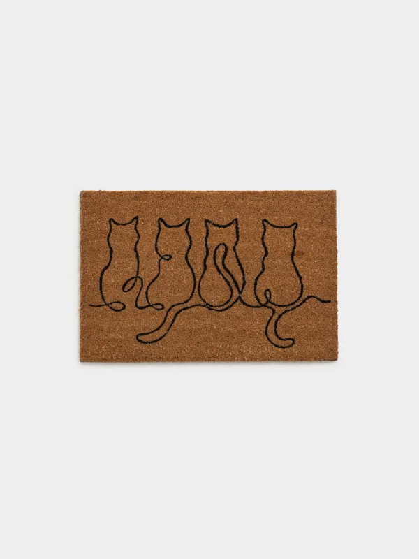 Коврик придверный, 40х60 см, кокос/ПВХ, коричневый, Коты, Cat, image-0