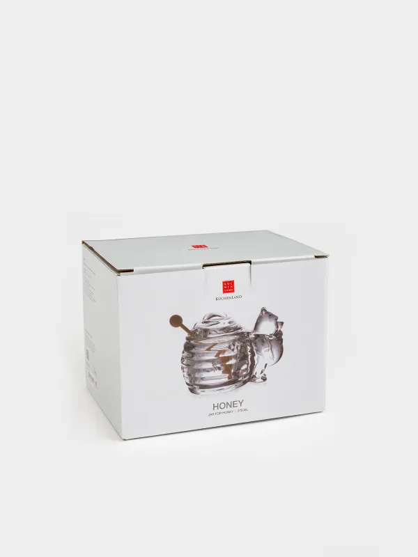 Банка для меда, 270 мл, с ложкой, стекло/дерево, Медведь, Honey, image-3