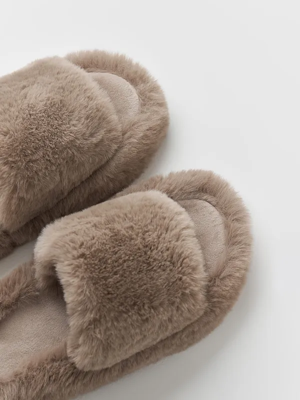 Тапочки женские, домашние, искусственный мех, коричневые, Bushy, image-3