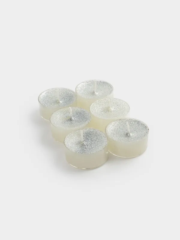 Свеча чайная, 4 см, 6 шт, с блестками, серебристая, Metallic glow, image-2