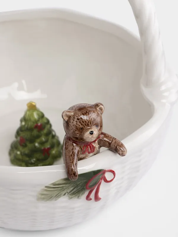 Конфетница, 20х20 см, с ручкой, Мишка с елкой, Christmas lamb, image-1